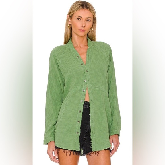 Free People - Summer Daydream Dip Dude Green Button Down Shirt Size Small - Picture 1 of 13
